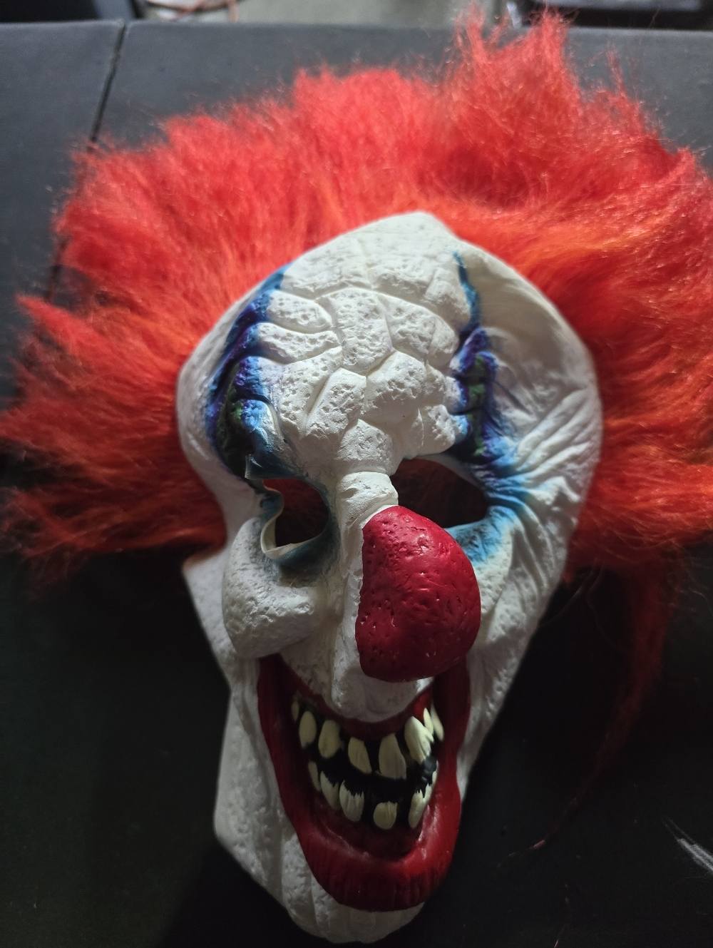 Creepy Clown Mask with Bright Red Hair